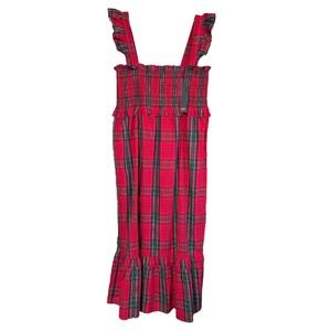 Nicole Miller Plaid Smocked Bodice Midi Dress 100% Cotton Ruffle Layered XS S L